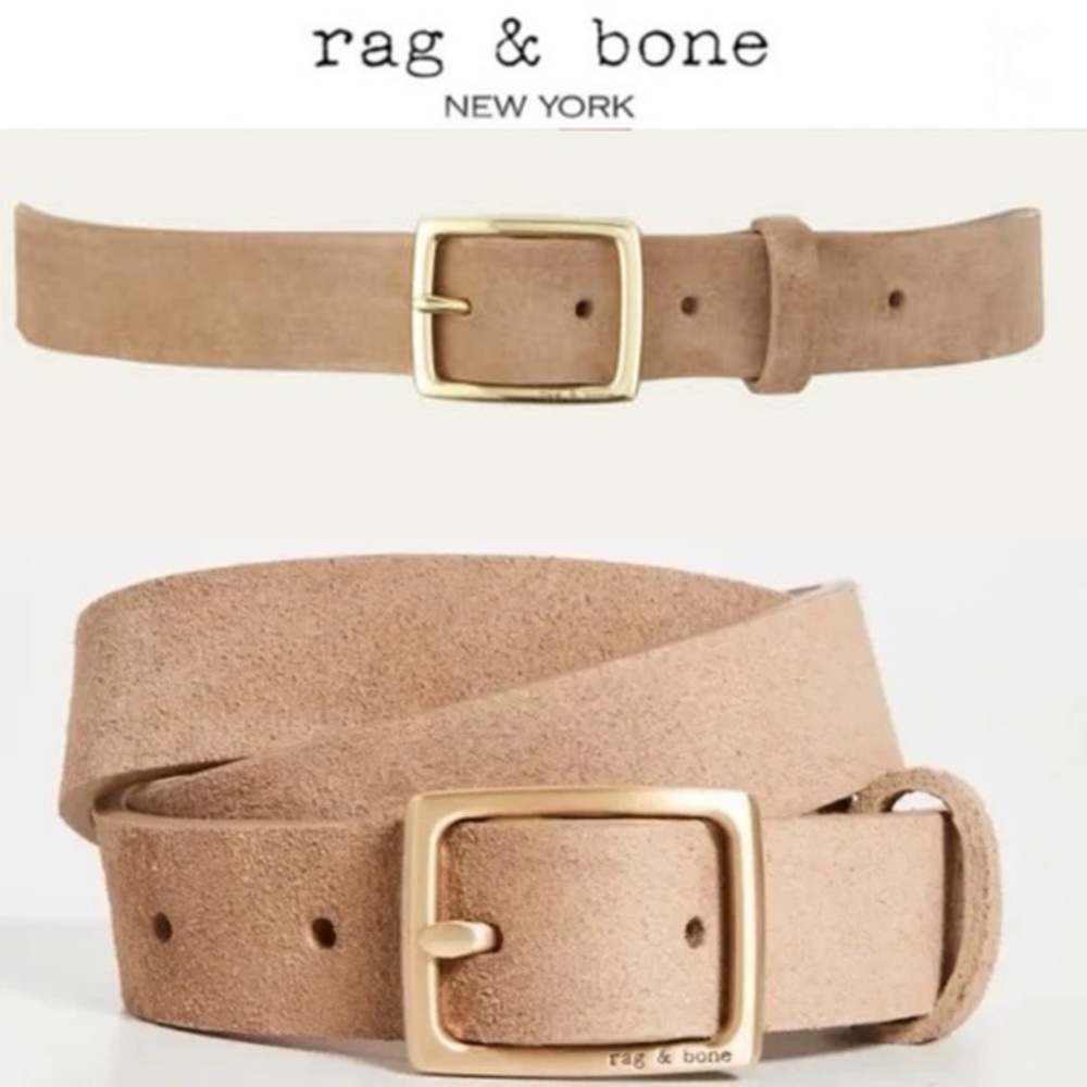 RAG & BONE Suede Boyfriend Belt Camel Tan Suede Belt with Gold Buckle L NWT 180$